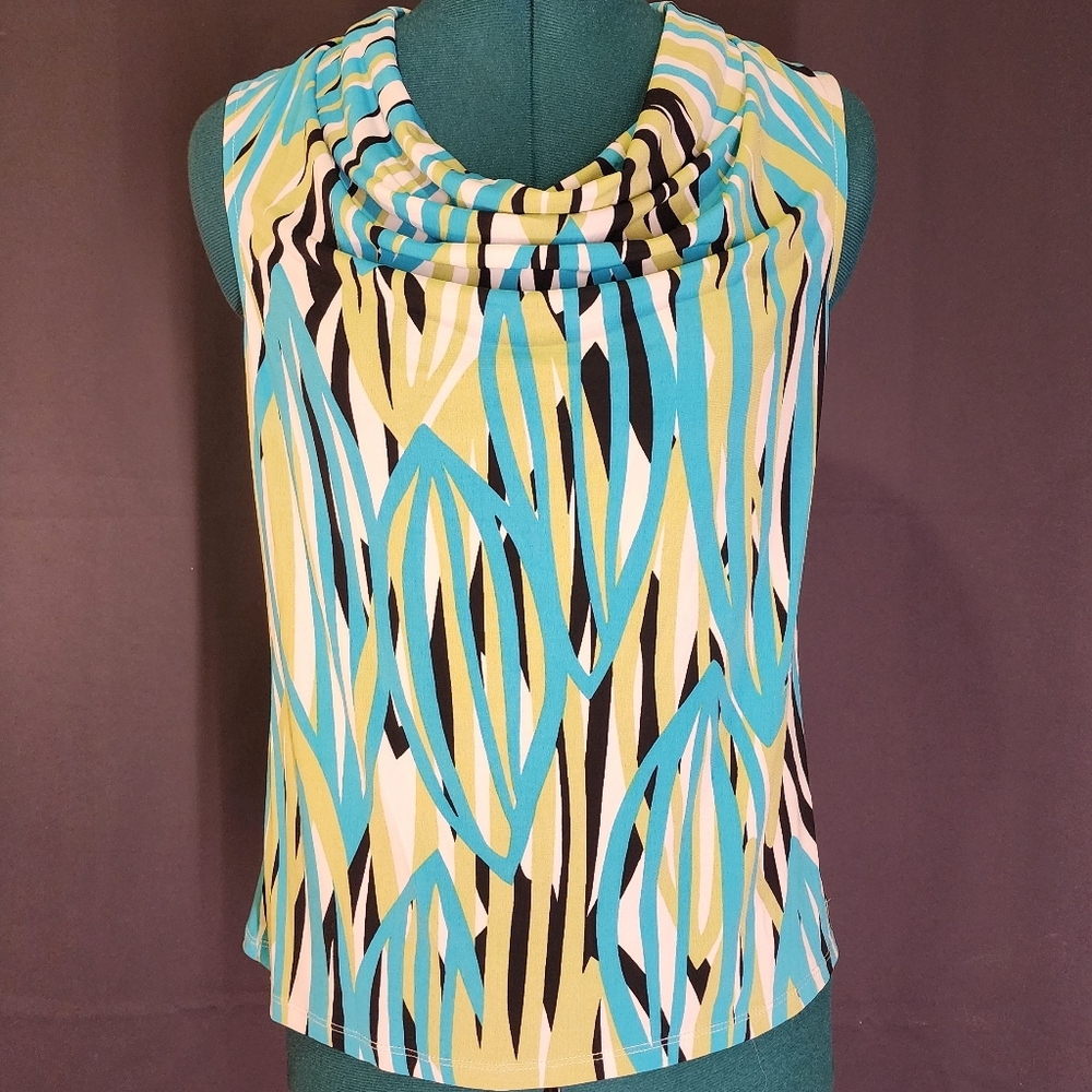 Multicolor Sleeveless Cowl Neck Top